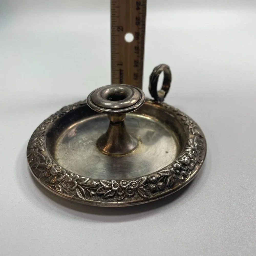 Antique S. Kirk & Son‎ Sterling Silver Repousse Chamberstick Candle Holder